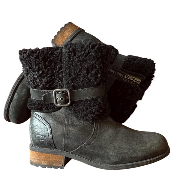 UGG Black Ankle Boots with Brown Heel USA 7 - Picture 3 of 8